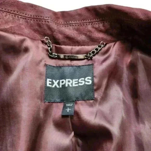 Express Jacket Suede Biker Moto Genuine Leather Oxblood Women's size Large - Picture 11 of 16